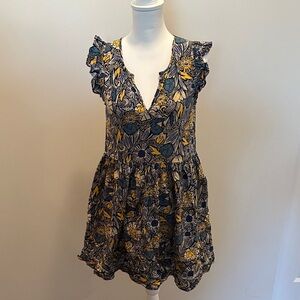 Evereve Blue and Yellow Patterned Dress
